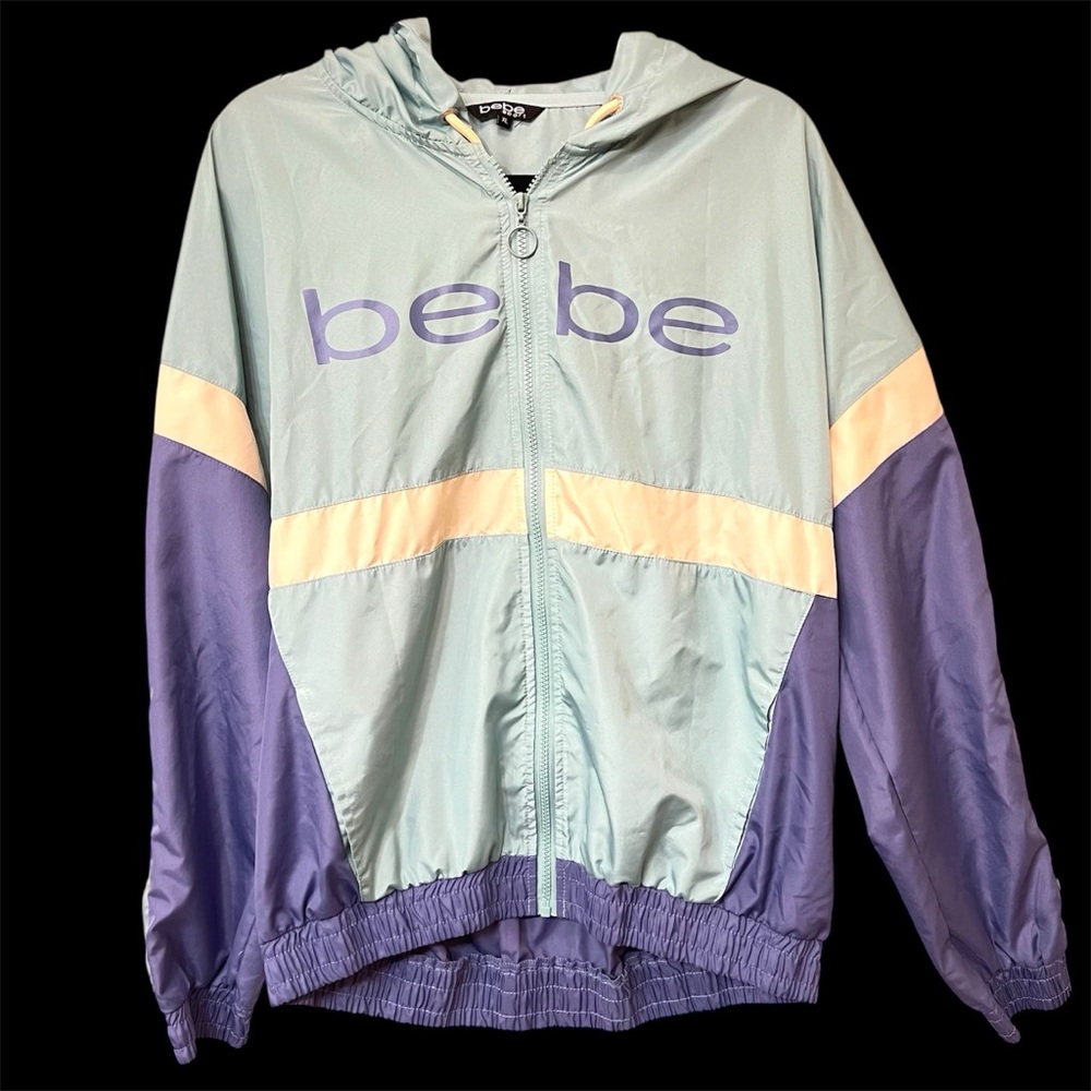 Vintage 80s Bebe Pastel Windbreaker track Jacket women’s XL swishy jacket